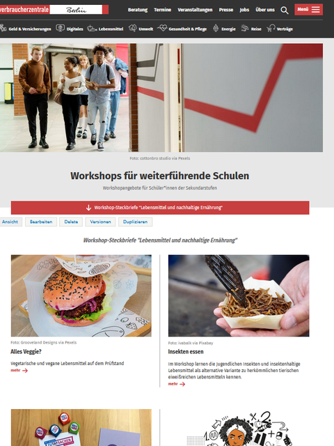 Abbildung zeigt einen Ausschnitt der Website der Verbraucherzentrale Berlin