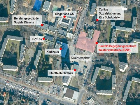 Quartier Falkenhagener Feld mit Baufeld Begegnungszentrum Westerwaldstraße