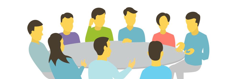 Gezeichnete Menschen an einem Runden Tisch