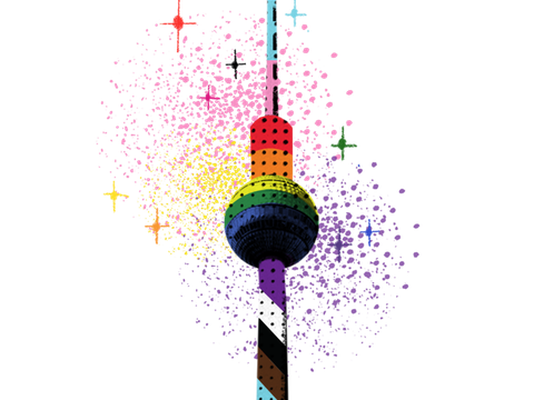 Berliner Fernsehturm mit Farben der progressive pride Flagge