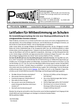 05/2022: Leitfaden für Mitbestimmung an Schulen (neue Mustergeschäftsordnung)