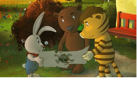 Szene aus dem Film mit Hase, Bär und Tiger