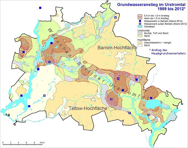 Abb. 10: Grundwasserwiederanstieg von 1989 bis 2012 im Urstromtal
