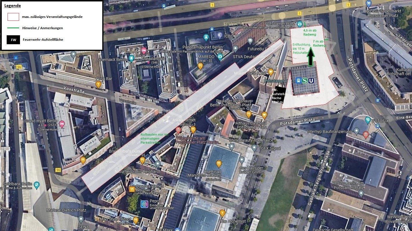 schematische Darstellung Veranstaltungsgelände Potsdamer Platz, Konkretisierung erfolgt bei Bedarf im Rahmen der Antragstellung
