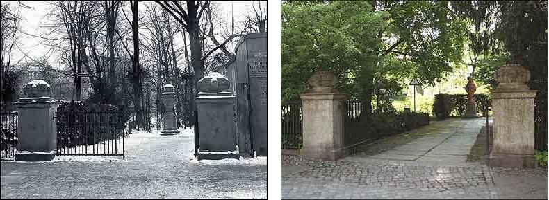 Fotovergleich historisch und heute - Eingang zum Schustehruspark an der Schustehrusstraße