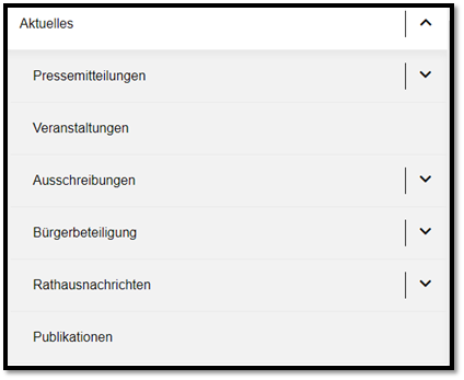 Menü-Punkt Aktuelles aufgeklappt