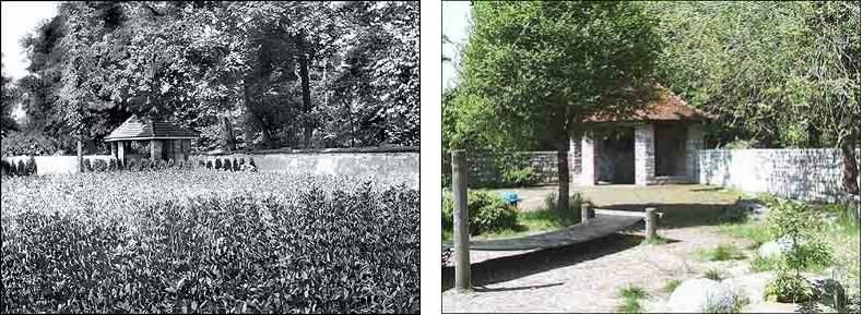 Fotovergleich historisch und heute - Unterstandshäuschen auf dem Spielplatz im Schustehruspark