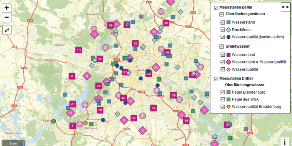 Wasserportal Berlin - Messdaten aus dem Landesmessnetz der Berliner Oberflächen&shy;gewässer sowie Hochwasser&shy;warnungen.