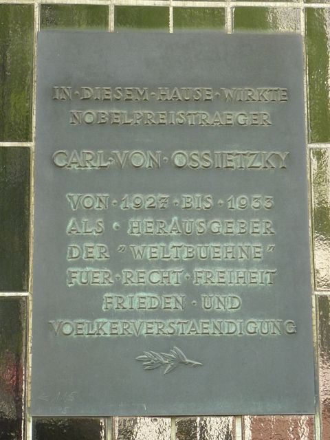 Gedenktafel für Carl von Ossietzky, 9.7.2010, Foto: KHMM