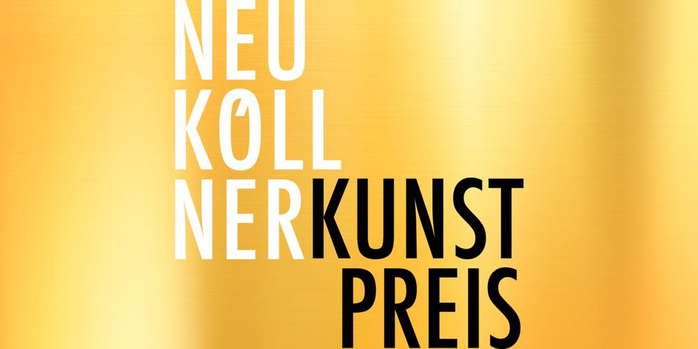 oranger Hintergrund mit dem Text "neuköllner Kunstpreis"