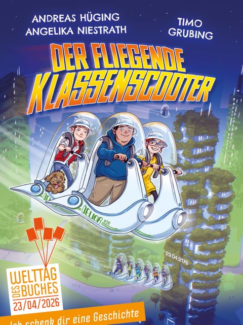 Cover des Comicromans "Der fliegende Klassenscooter"