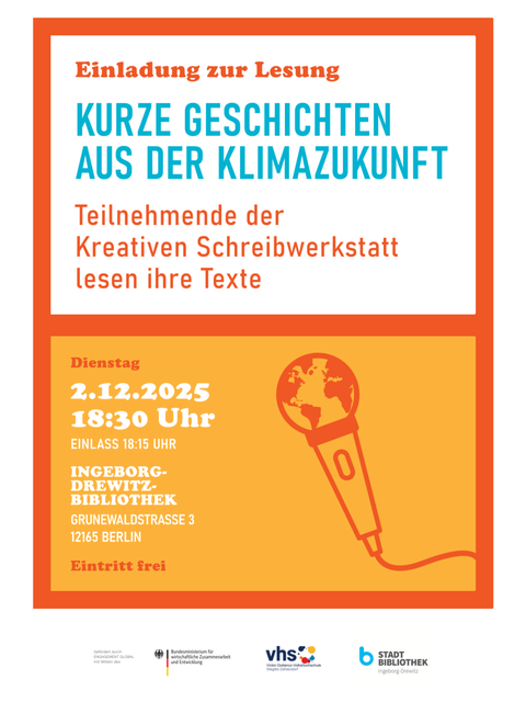 Plakat: Lesung Kurze Geschichten aus der Klimazukunft