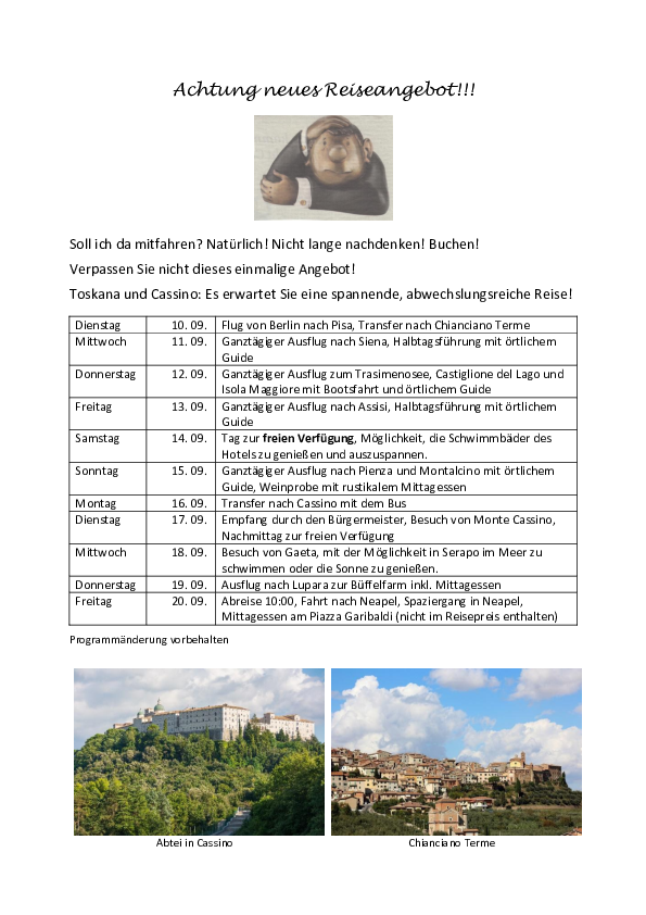 Reiseausschreibung