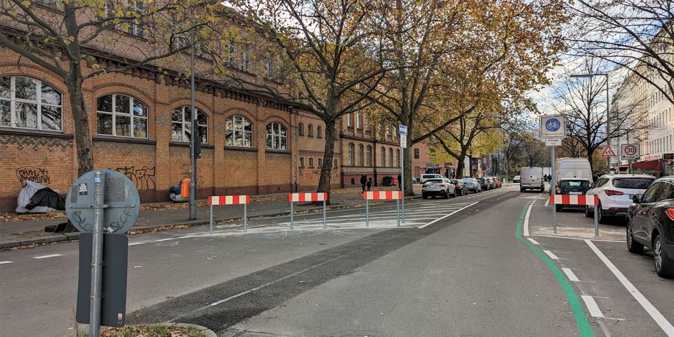 Triftstraße während der Bauzeit mit ersten sichtbaren Veränderungen