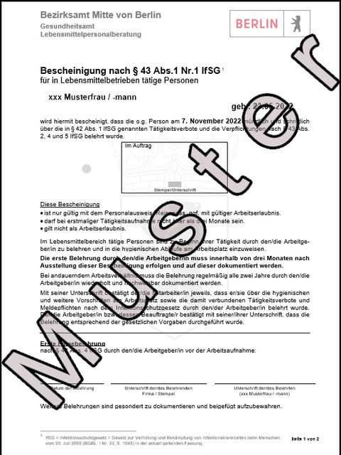 Bild über eine Muster Bescheinigung