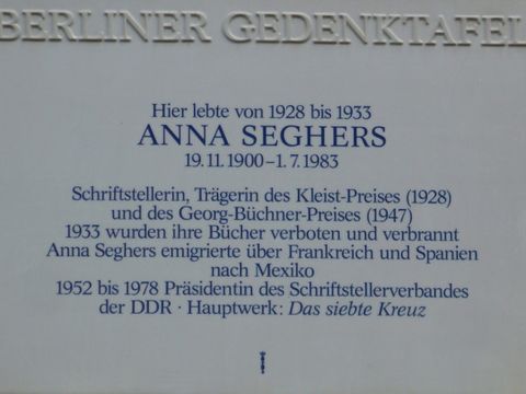 Gedenktafel für Anna Seghers, 8.3.2008, Foto: KHMM