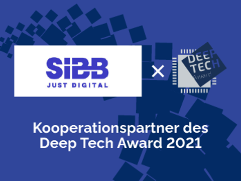 Logos von SIBB und Deep Tech Award auf blauem Untergrund