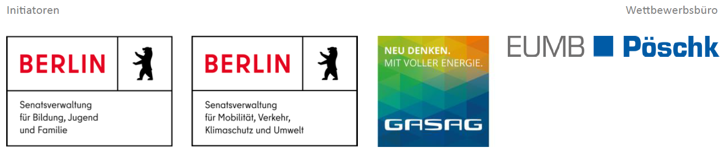 Logoleiste für Presse: Initiatoren SenBJF, SenMVKU, GASAG und Wettbewerbsbüro EUMB & Pöschk