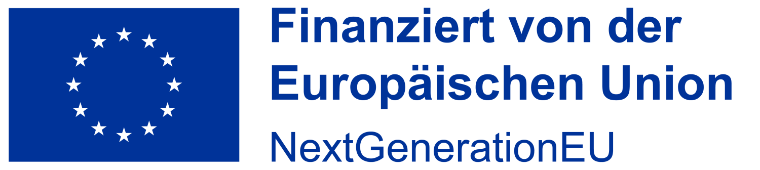 Auf der linken Seite befindet sich die Europaflagge. Rechts daneben steht der Schriftzug „Finanziert von der Europäischen Union. NextGenerationEU“