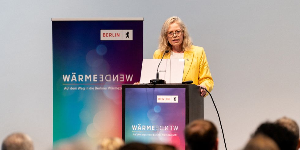 Senatorin Ute Bonde auf der Veranstaltung „Veröffentlichung des Berliner Wärmeplans – Wie heizen wir zukünftig in unserer Stadt?“