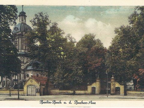 Eingang Schlosspark Buch, Postkarte um 1920