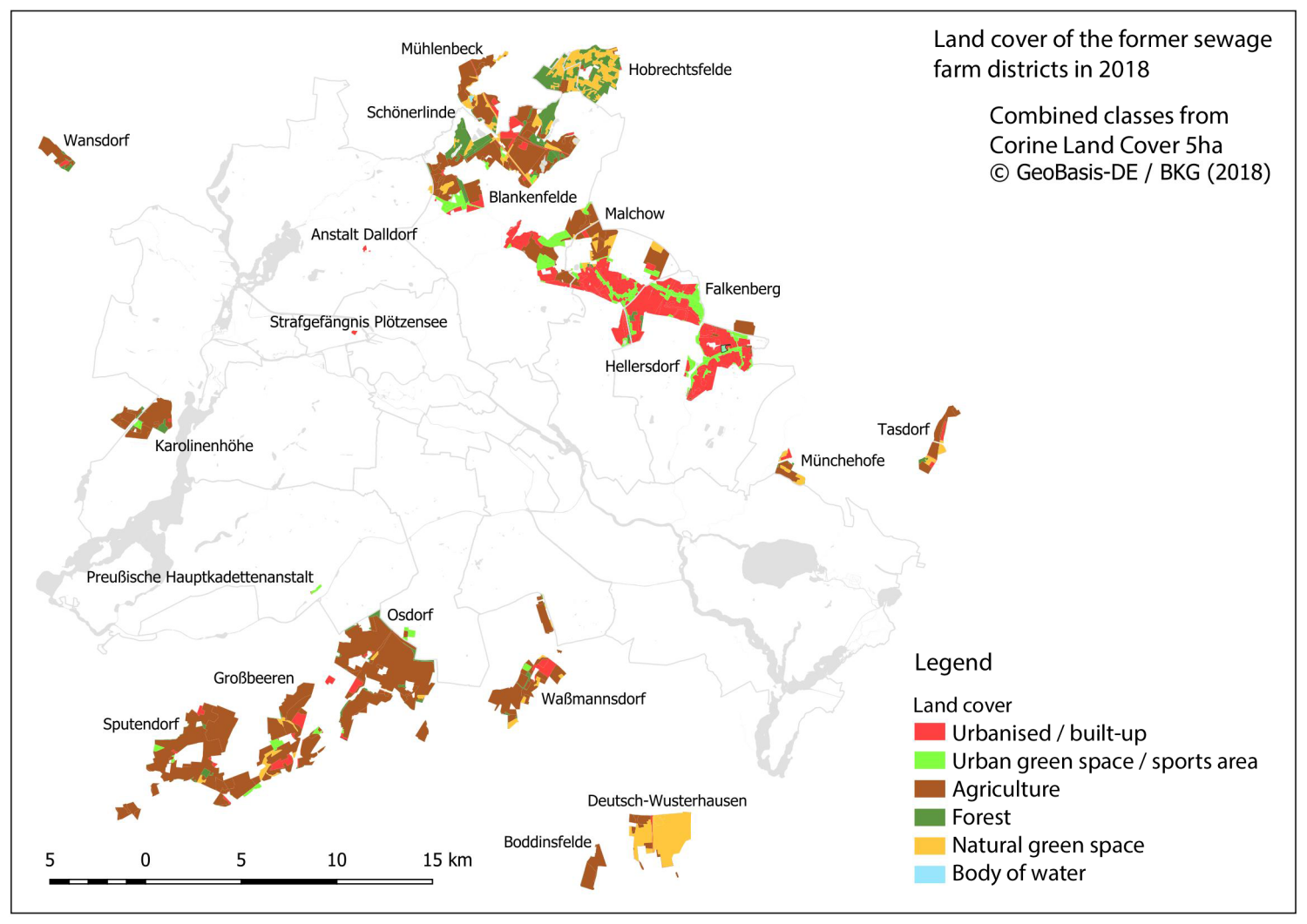 Fig. 3: Land cover of the former sewage farm districts in 2018