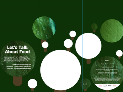 Abstrakte Bäume auf grünem Hintergrund mit der Aufschrift "Let`s Talk About Food"