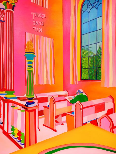 Navot Miller, Man in Terborg synagogue, 2024, 200 x 160 cm, Öl auf Leinwand,