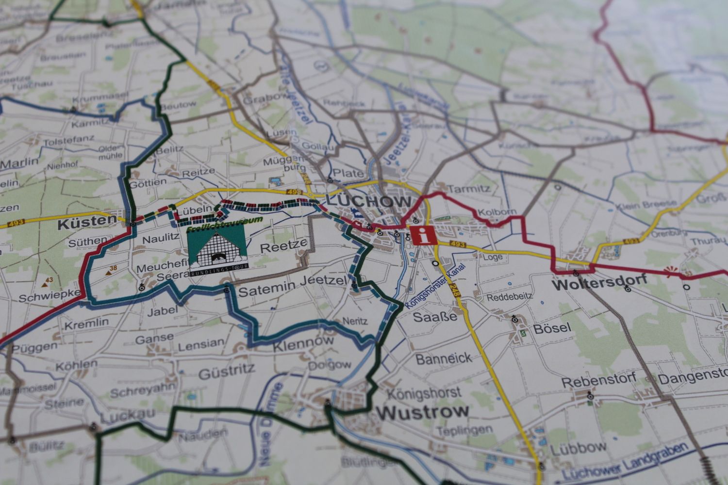 Kartenausschnitt mit Lüchow und die Rundlingsdörfer im näheren Umkreis