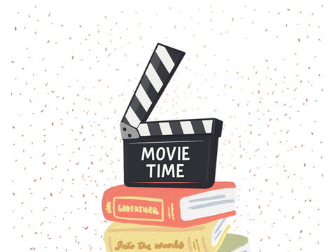Grafik mit Büchern und Filmklappe