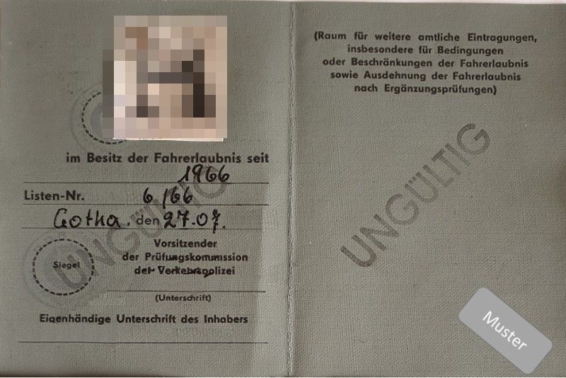 Führerscheinmodell in der DDR von 1949 bis 31.12.1967 (Variante 2)