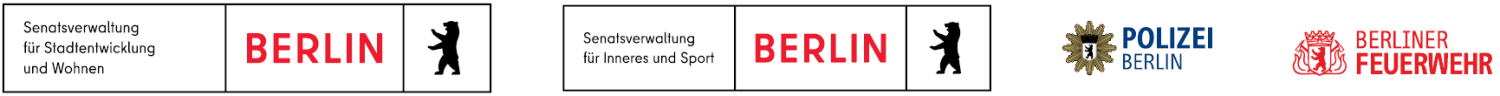 Berlin Logos von SenStW, SenInnSp, Polizei Berlin und Berliner Feuerwehr