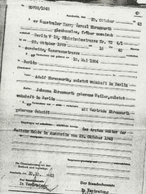 Sterbeurkunde Harry Ehrenwerth