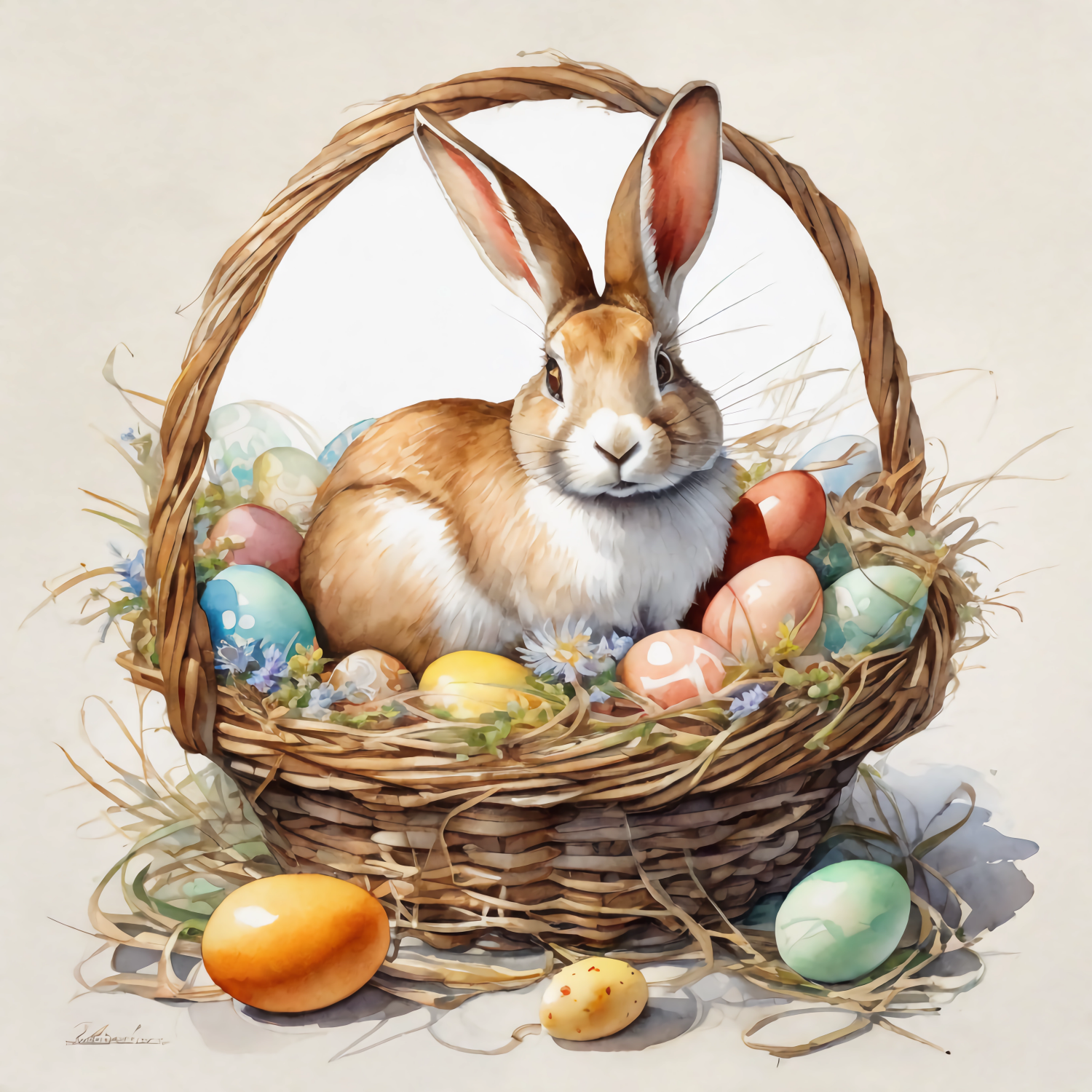 Hase in einem Osterkörbchen