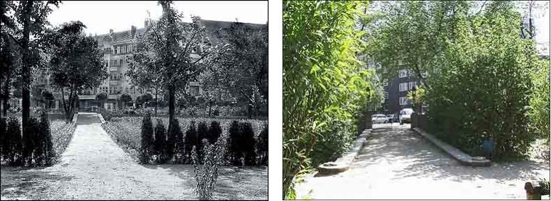 Fotovergleich historisch und heute - Blick vom Schustehruspark über den Spielplatz