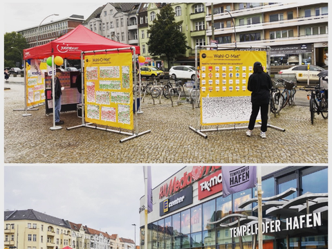 Informationsstand vor dem Tempelhofer Hafen