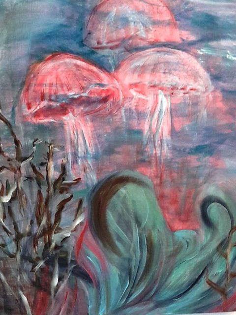 Wera Albrecht, Quallen im Meer, Acryl, 2019 (Bild: Wera Albrecht)