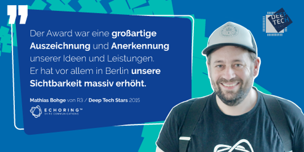 Foto von Michael Bohge auf blau-türkis gemustertem Hintergrund mit Zitat daneben