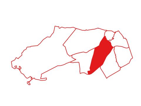Bezirkskarte von Steglitz-Zehlendorf mit eingezeichneten Bezirksregion. Herausgestellt ist die Bezirksregion Drakestraße.