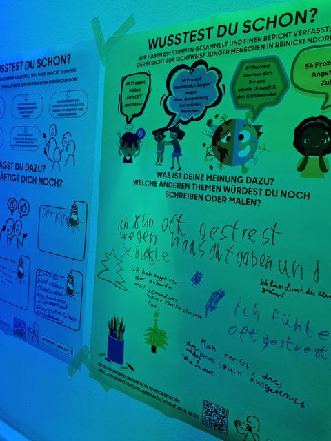 Im Rahmen des Beteiligungsfests „Winter Wonderland“ hatten Kinder und Jugendliche die Gelegenheit, die neuen Plakate auszufüllen. (Bild: meredo)