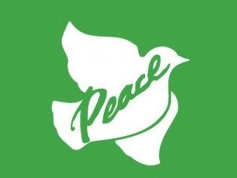 Weiße Taube mit Peace Schriftzug