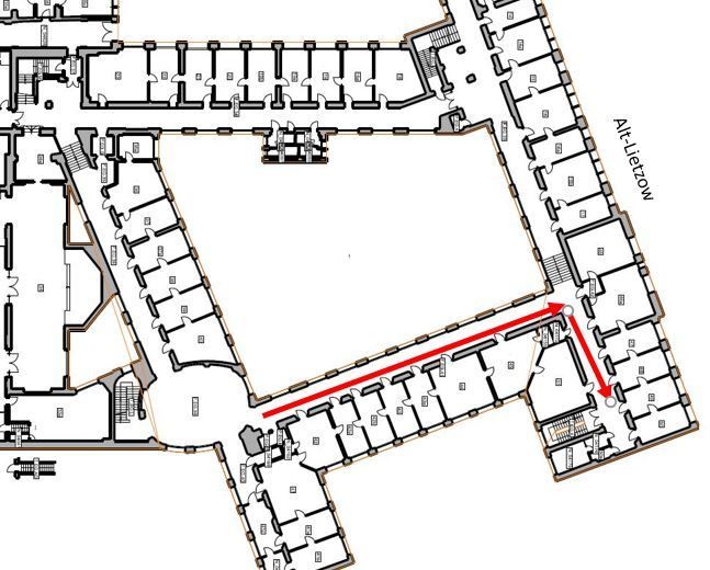 Wegbeschreibung von Fahrstuhl 6 im Rathaus
