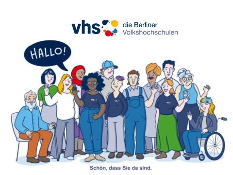 Menschengruppe die freundlich winkt