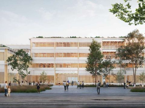 Visualisierung des Architekturentwurfs für den Neubau Gymnasium Rhenaniastraße