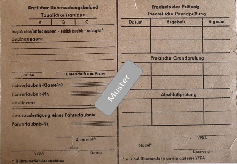 Fahrerlaubnisantrag "VK30" vom 01.01.1968 bis 31.05.1982