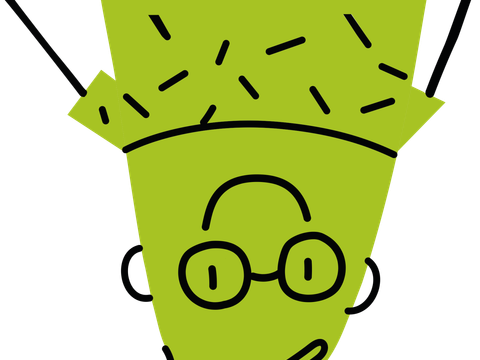 ein gezeichnetes Bild von einem Jungen mit Brille der auf den Kopf steht