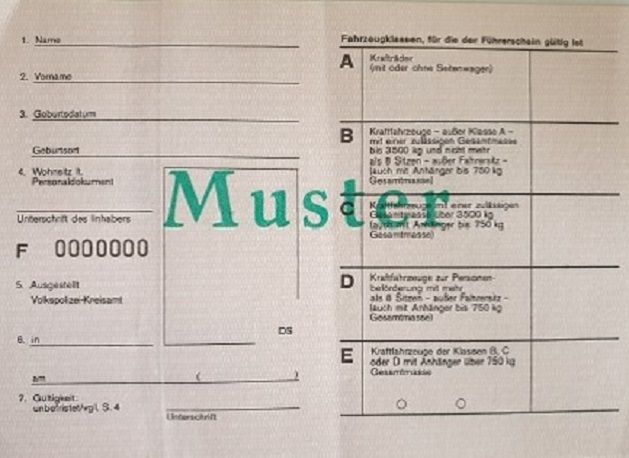 Führerscheinmodell in der DDR vom 01.06.1982 bis 02.10.1990