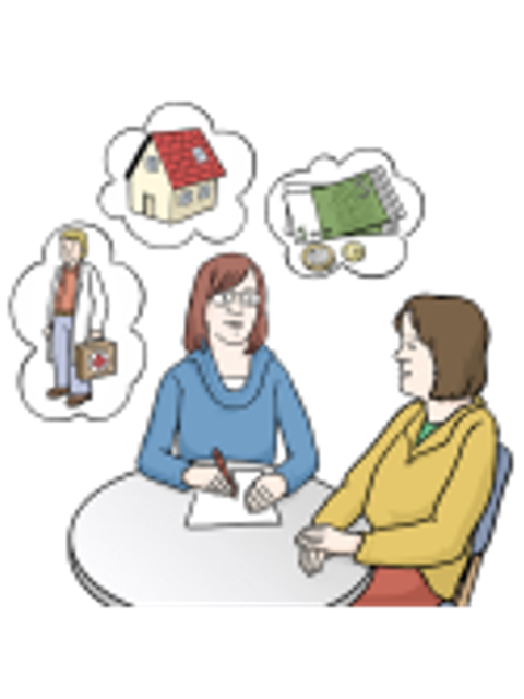 Grafik einer Steuerberaterin, die mit einer Frau am Tisch sitzt