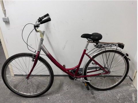 Rot-silbernes Damenfahrrad