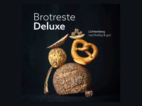 Plakat mit der Aufschrift Brotreste Deluxe und Fotos von Gebäck